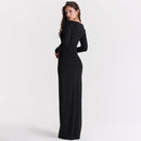 Hollow Out Slash Neck Split Off-Shoulder Full Sleeve Bodycon Maxi Dress, ibuyxi.com
