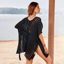 MISS PETAL Pink V neck Crochet Mini Dress Sexy Bat Sleeve Loose Casual Hollow Out T-shirt Dress 2023 Beach Bikini Cover Up, ibuyxi.com