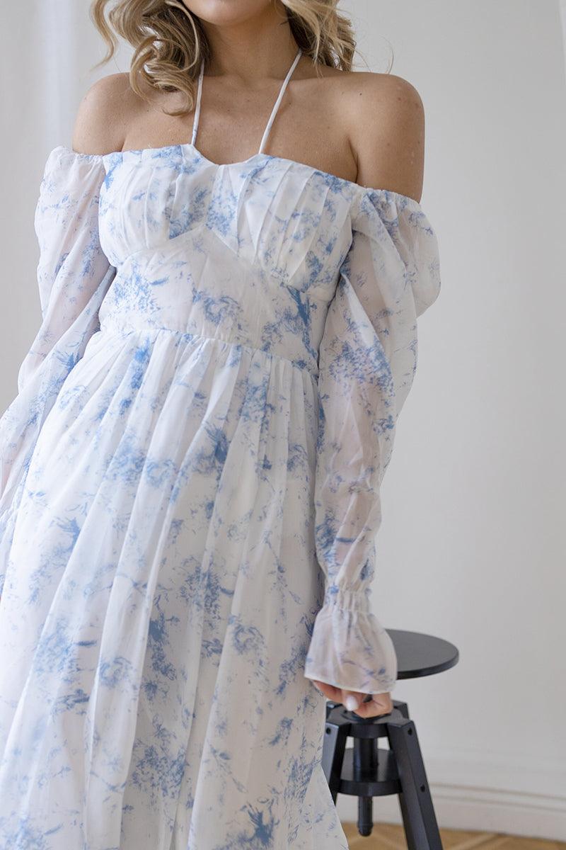 Boho Long Sleeve Camisole Off-Shoulder Chiffon Maxi Dress, ibuyxi.com