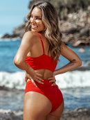 Rib Scoop Bandeau And High Waist Bikini Set For Women Brown Tank Top Two Pieces Swimsuit 2023 Beach Swimwear Bathing Suits, ibuyxi.com