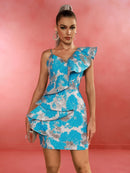 Blue Ruffle Mini Elegant Bodycon Outfit, ibuyxi.com