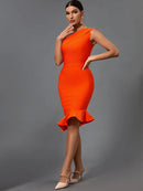 Orange Mermaid Midi Bandage Bodycon Dress, ibuyxi.com