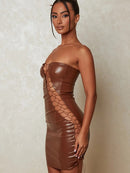 PU Leather Strapless And Backless Mini Dress, iBuyxi.com