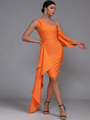 Bodycon Ruffle One Shoulder Orange Bandage Dress, ibuyxi.com