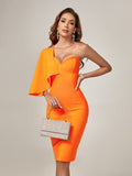High Quality Ruffle Orange Bodycon Dress, ibuyxi.com