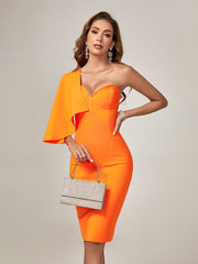 High Quality Ruffle Orange Bodycon Dress