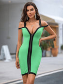 High Quality Green Zipped Off Shoulder Bodycon Dress, ibuyxi.com