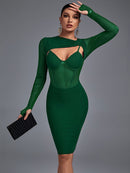 Purple Mesh Long Sleeve Bandage Dress, ibuyxi.com