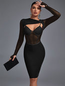 Purple Mesh Long Sleeve Bandage Dress, ibuyxi.com