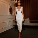 White Sleeveless V Neck Bandage Dress, iBuyxi.com