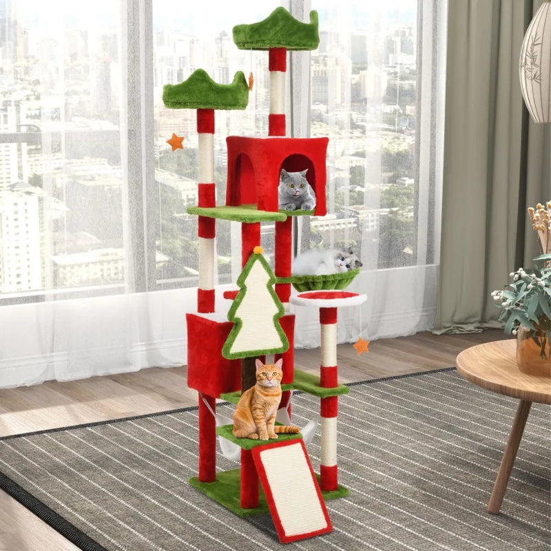 Cozy Holiday Multi Level Cat Tower