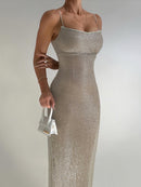 Mozizen Spaghetti Strap Sparkle Glitter Maxi Dress, iBuyxi.com