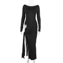 Hollow Out Slash Neck Split Off-Shoulder Full Sleeve Bodycon Maxi Dress, ibuyxi.com