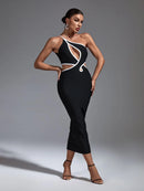 Elegant Black Cut Out Midi Bodycon Outfit, ibuyxi.com