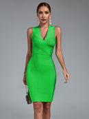 Green Bodycon Dress with Deep V Neck, ibuyxi.com