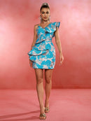 Blue Ruffle Mini Elegant Bodycon Outfit, ibuyxi.com
