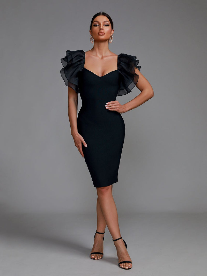 Elegant Black Chiffon Embellished Bodycon Dress, ibuyxi.com