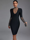 Black Long Sleeve Bandage Bodycon Dress, ibuyxi.com