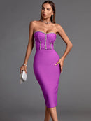 Bandage Dress 2022 New Womens Midi Bodycon Dress Elegant Sexy Crystal Evening
