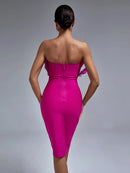 Elegant Pink Feather Midi Bandage Bodycon Dress, ibuyxi.com