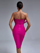 White Feather Strapless Midi Bandage Outfit, ibuyxi.com