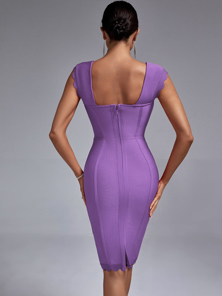 Lilac Purple Bodycon Elegant Scalloped Dress, ibuyxi.com