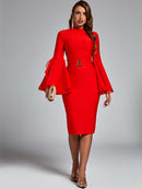Turtleneck Lace Midi Bandage Dress, ibuyxi.com