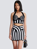 Striped Backless Mini Skirt Set