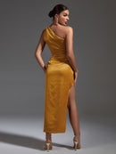 Draped Stain One Shoulder Midi Dress, ibuyxi.com