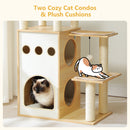 Modern Cat Tree Wooden 2-Floor Cat Condo