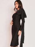 Long Sleeve Bandage Dress 2022 New Womens Yellow Bandage Dress Elegant Sexy Bowknot Evening Club Party Dress High Quality Summer - view 2