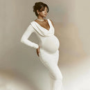 Draped Neck Maternity Bodycon Maxi Dress