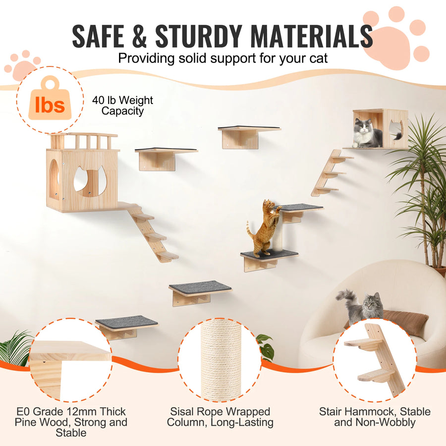 Cat Wall Mounted Shelves Perches Climbing Wall Tree