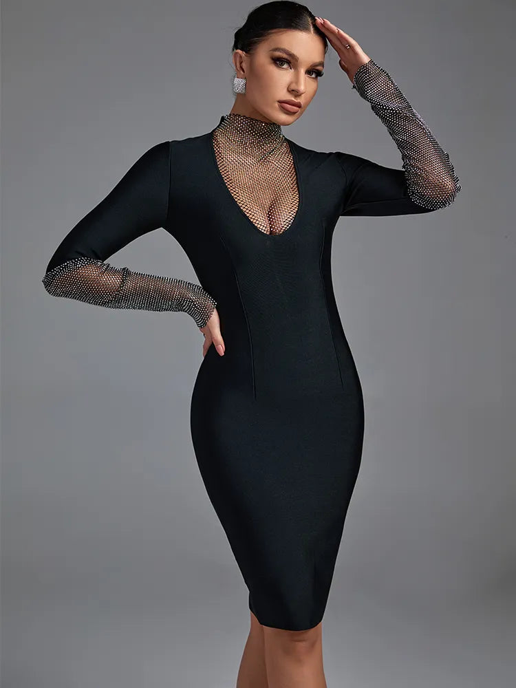 Black Long Sleeve Bandage Bodycon Dress, ibuyxi.com