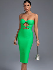 Cut Out Midi Bandage Green Bodycon Dress - view 2