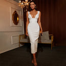 White Sleeveless V Neck Bandage Dress, iBuyxi.com