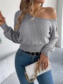 Off Shoulder Long Sleeved Knitted Pullover Sweater