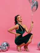 Green Velvet One Shoulder Midi Outfit, ibuyxi.com
