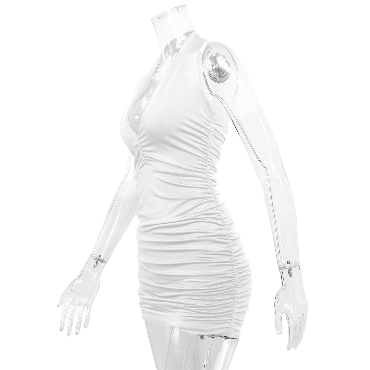 Fairy Shelley Ruffle V Deep White Dress, ibuyxi.com