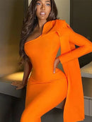 Long Sleeve Bandage Dress 2022 New Womens Yellow Bandage Dress Elegant Sexy Bowknot Evening Club Party Dress High Quality Summer - view 8