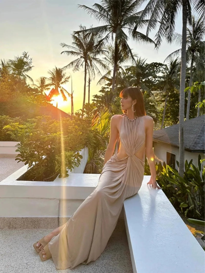 Twist Tunic Draped Maxi Dress