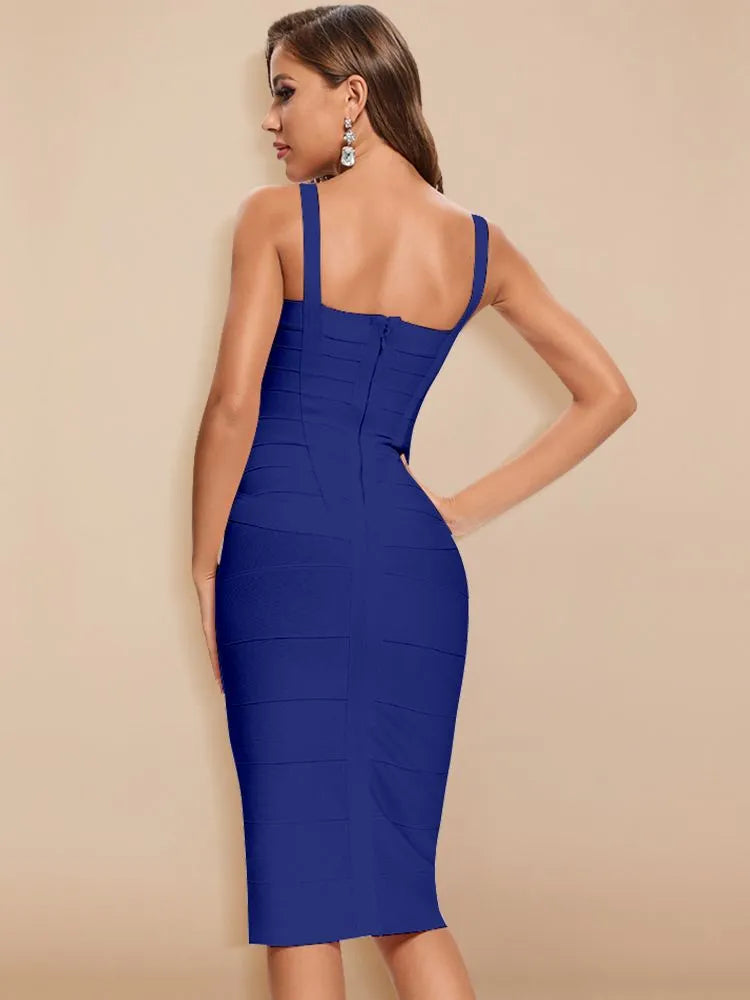 Royal Blue Spaghetti Strap Midi Bandage Dress, ibuyxi.com