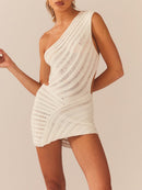 One Shoulder Bodycon Crochet Mini Dress - view 4