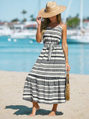 Geo Print Belted Maxi Dress For Women Sexy V-neck Spaghetti Straps Holiday Beach A-line Dress 2023 Summer Female Sundress, ibuyxi.com