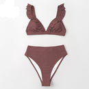 Two Piece V Neck Ruffled High Waist Bikini Set, ibuyxi.com