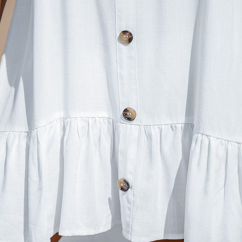 White V-Neck Cami Mini Dress For Women Sexy Spaghetti Straps Loose Holiday Beach A-line Dress 2023 Summer Female Sundress, ibuyxi.com
