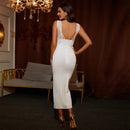 White Sleeveless V Neck Bandage Dress, iBuyxi.com