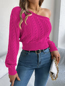 Off Shoulder Long Sleeved Knitted Pullover Sweater