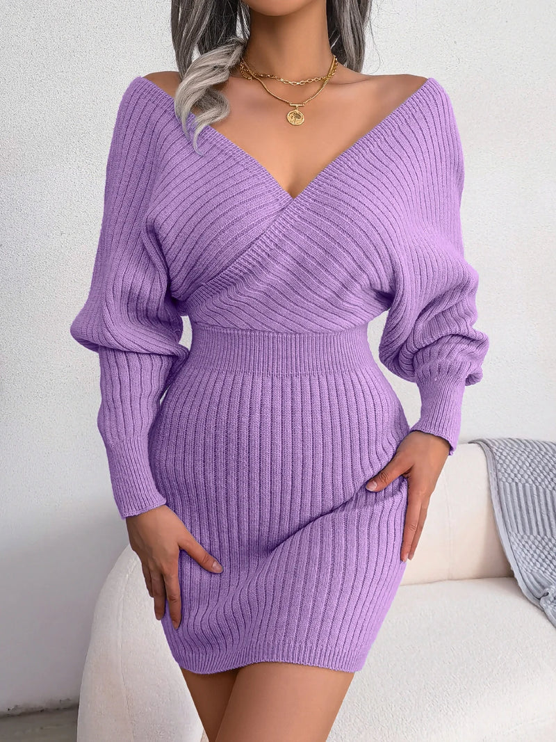 Knitted Long Sleeve Sweater Mini Dress Knitted Long Sleeve Sweater Mini Dress