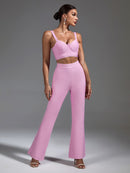 Two Piece Pink Top and Pants with Wide Leg Outfit, ibuyxi.com